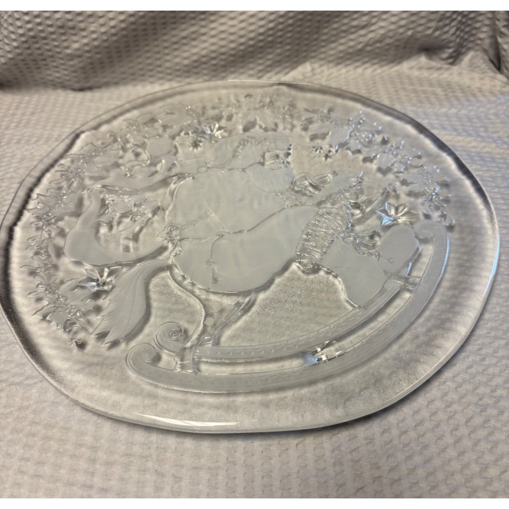 14" Walther Glas Santa on a Rocking Horse Cake Plate Made in Germany‎ Mistletoe
